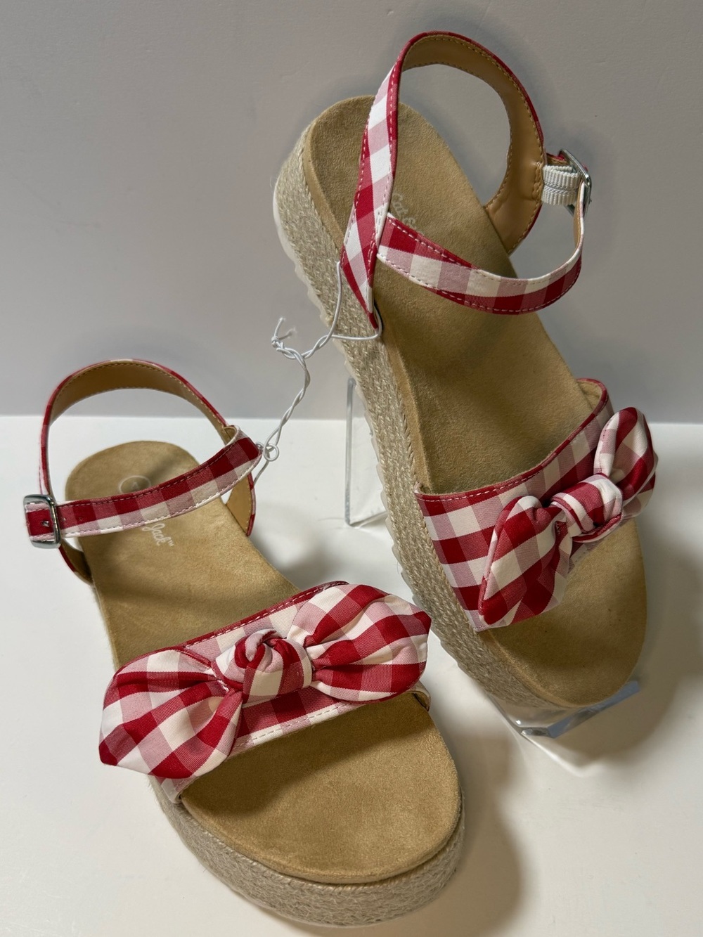 Girl’s Red Gingham Bow Espadrille Sandals